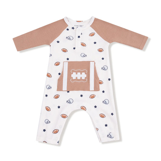 Footballs and Stars  Long Sleeve Raglan Henley Romper and Kanga Pocket