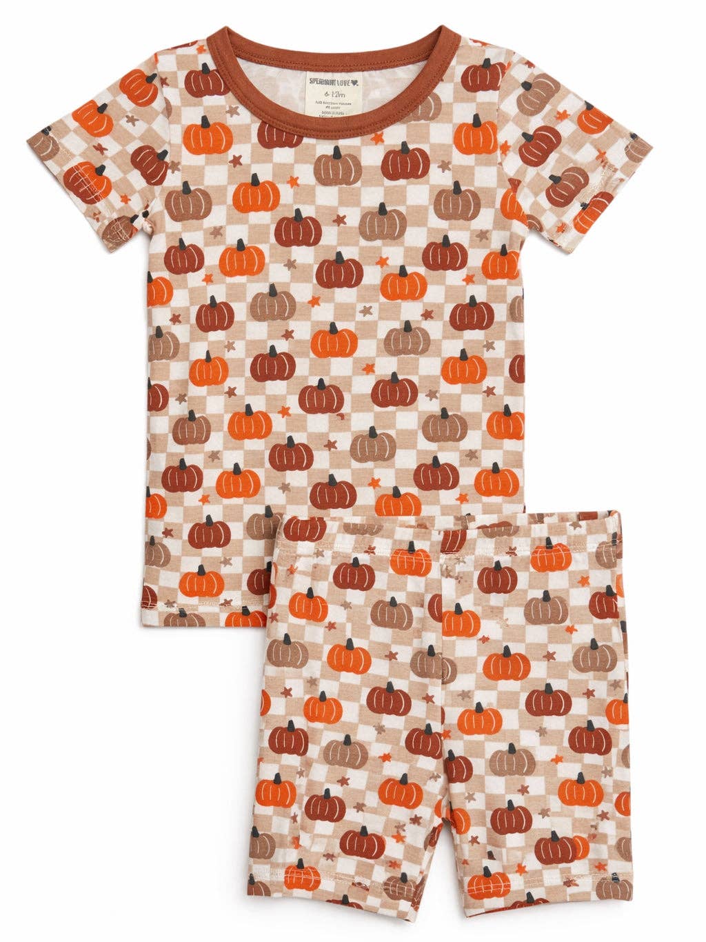 Short Sleeve 2-Piece Set, Pumpkin Checkerboard