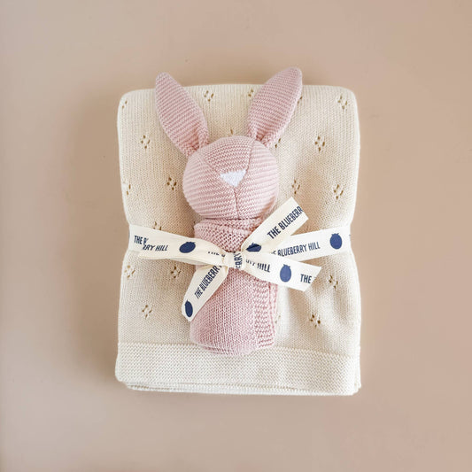 Blush Bunny Lovey Cream Blanket Set Organic Cotton Baby Gift