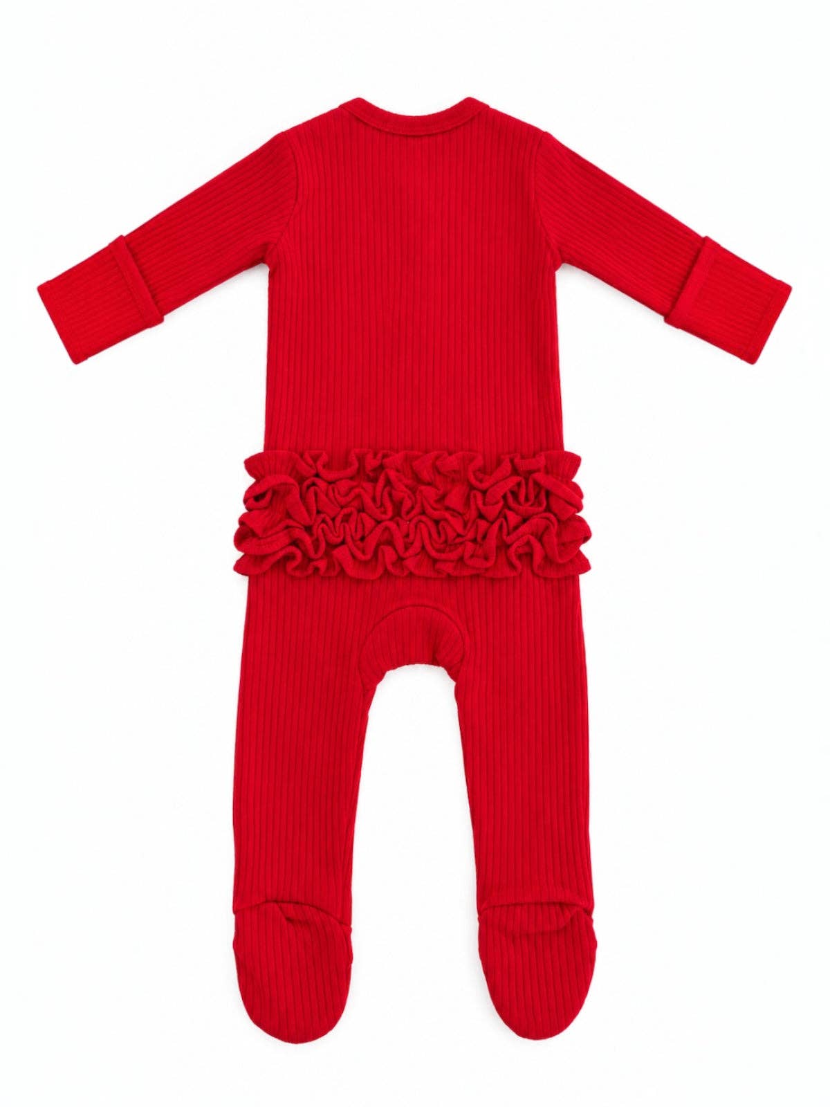 Red / Ribbed Frill 2-Way Zip Footie