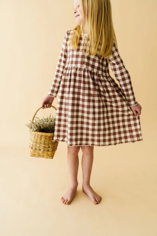 Organic Twirl Dress - Plum Gingham