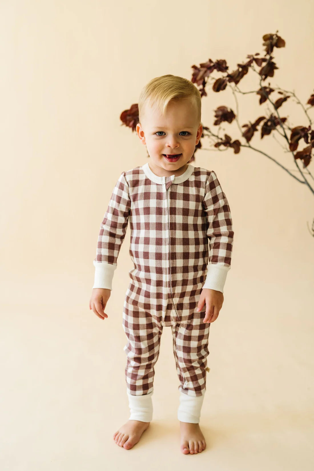 Organic 2-Way Zip Romper - Plum Gingham