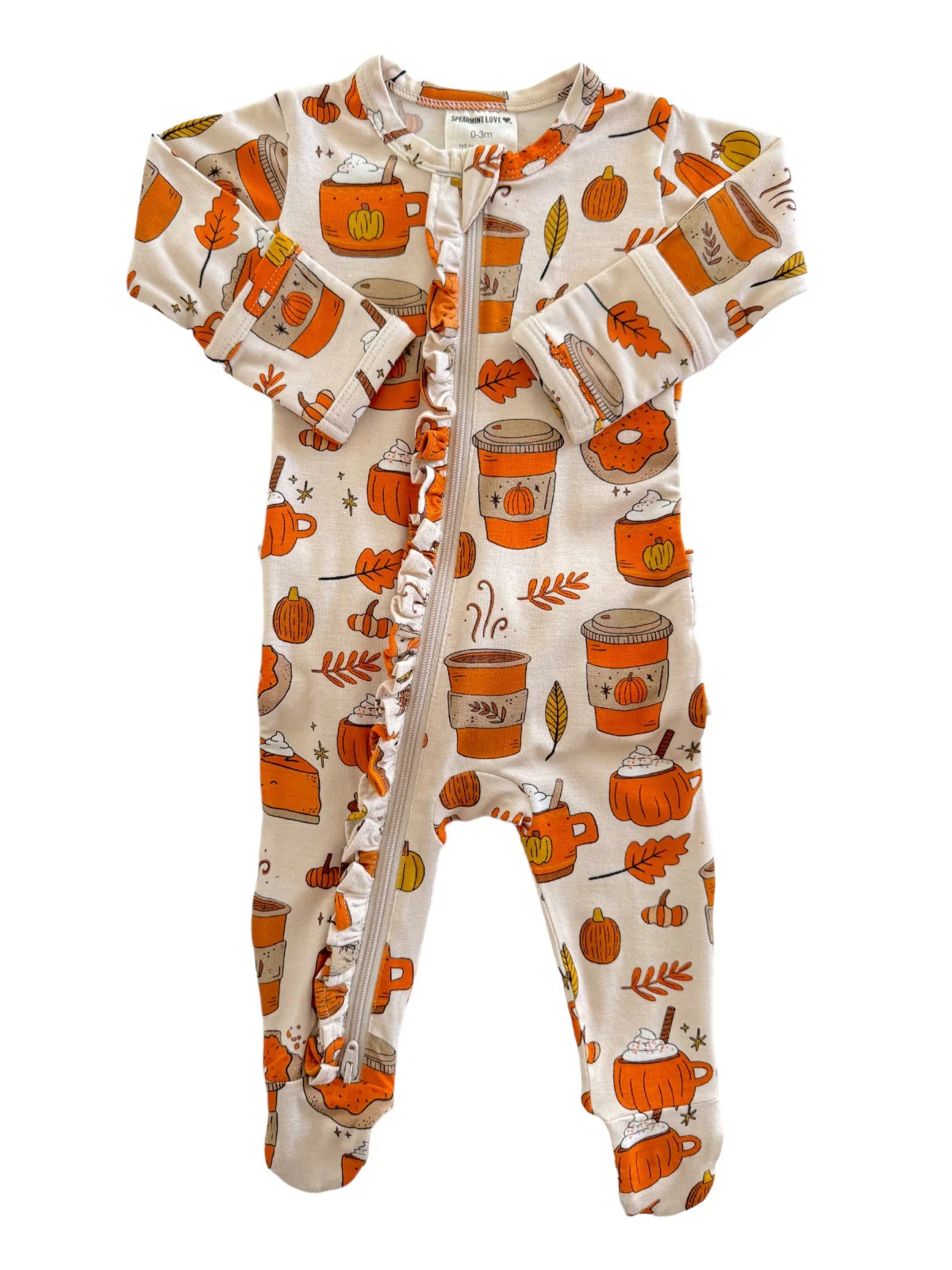 2-Way Ruffle Zip Footie, Pumpkin Spice Latte