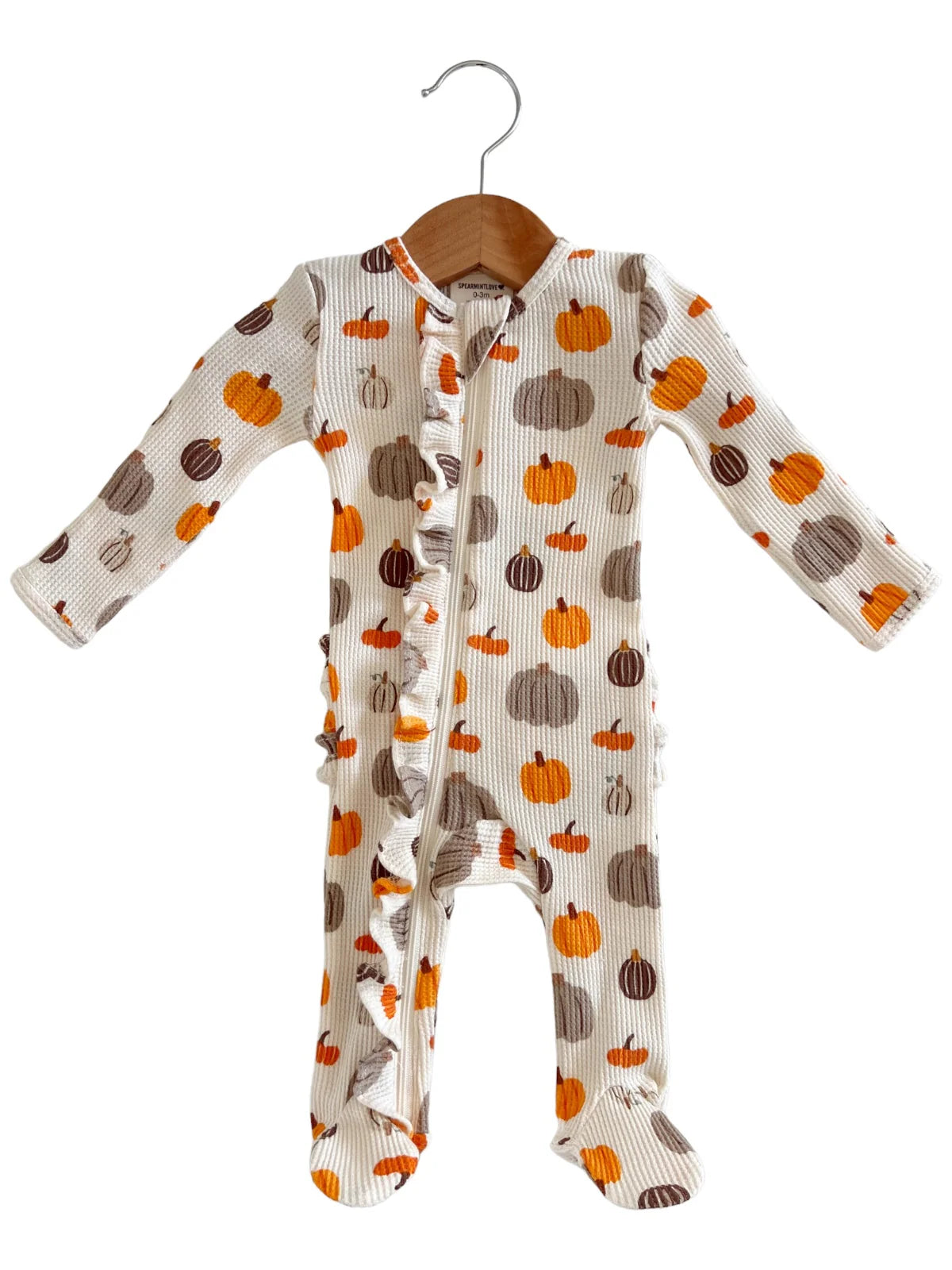 Organic Waffle Ruffle Zip Footie, Harvest Pumpkin