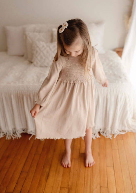 Smocked Dress in Oatmeal