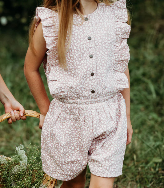 Kids' Organic Muslin Ruffle Jumper in Taffy Floral