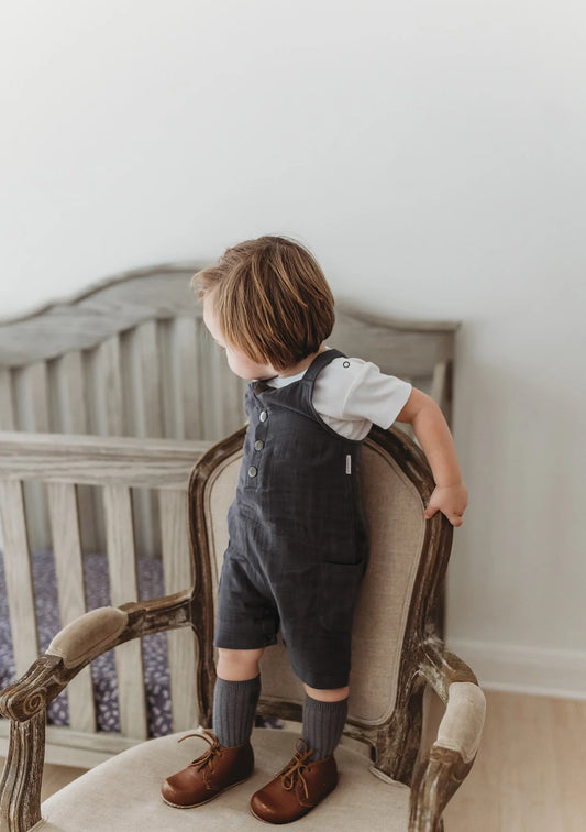 Organic Cuffed Muslin Overall in Chia Seed