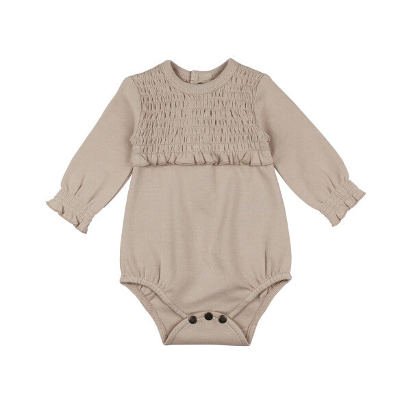 Organic Smocked Chest Bodysuit - Oatmeal