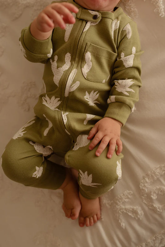 Organic Footless 2-Way Zipper Romper in Sage Cactus