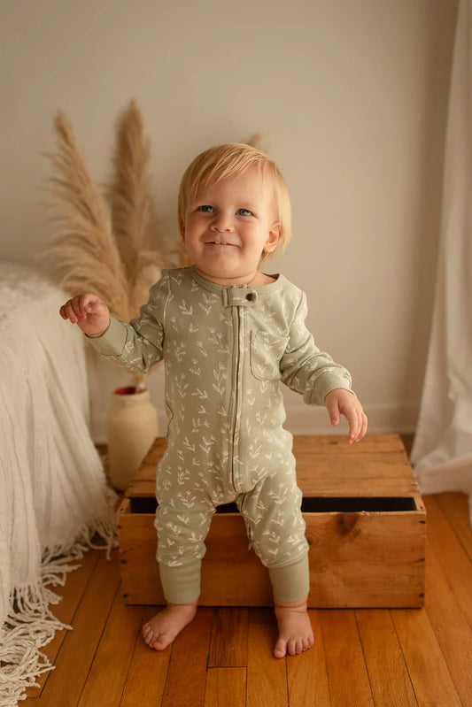 Organic Footless 2-Way Zipper Romper in Seafoam Bloom