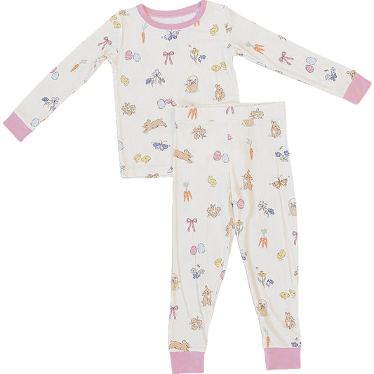 Bunny Ribbed Bamboo Pajamas - Pink