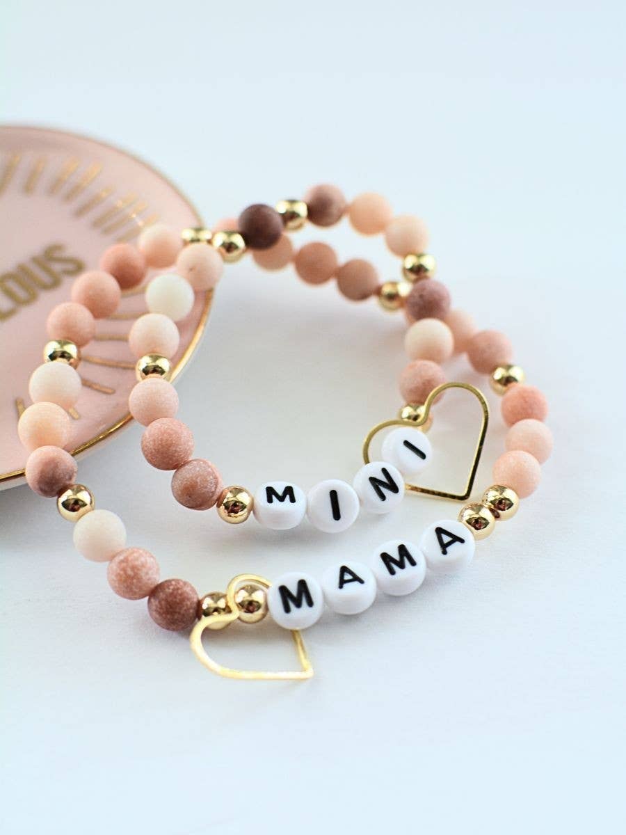 Mama + Mini pink gold beaded stretch bracelet jewelry set