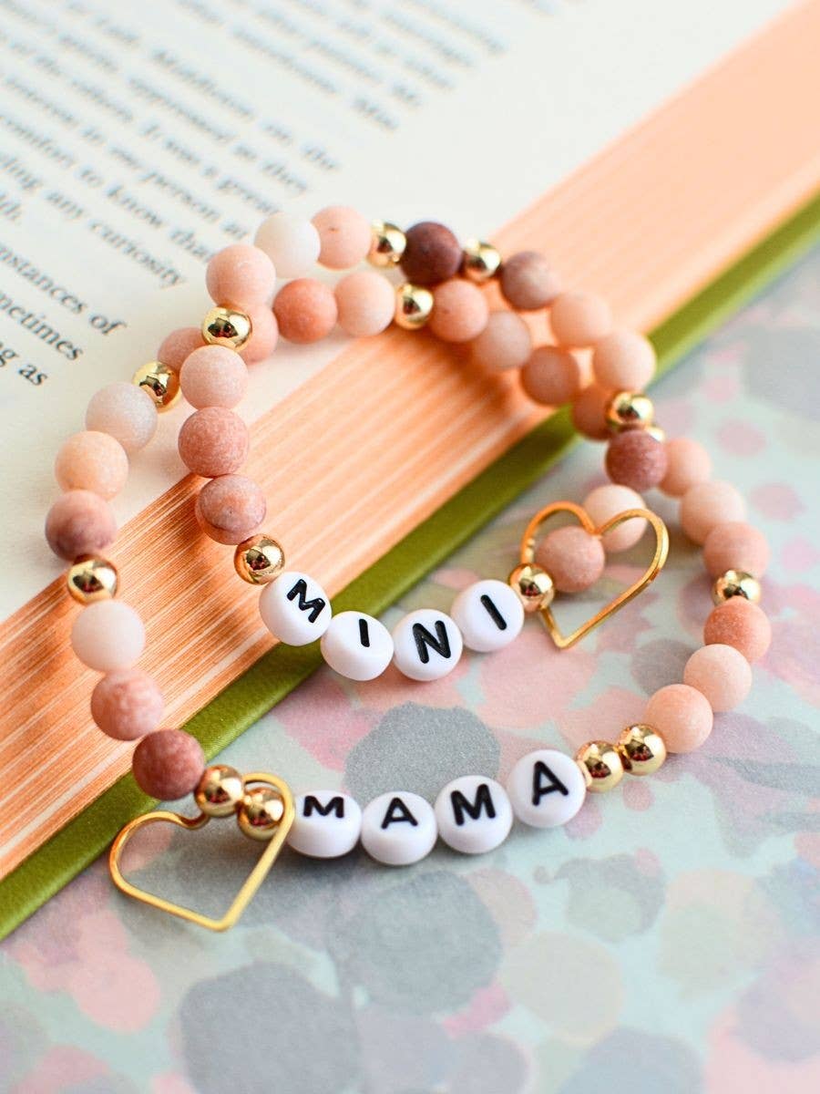 Mama + Mini pink gold beaded stretch bracelet jewelry set