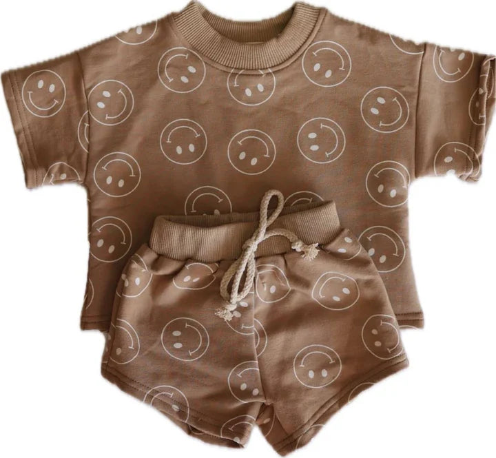 Tan Smiley Shorts Set by Forever French Baby