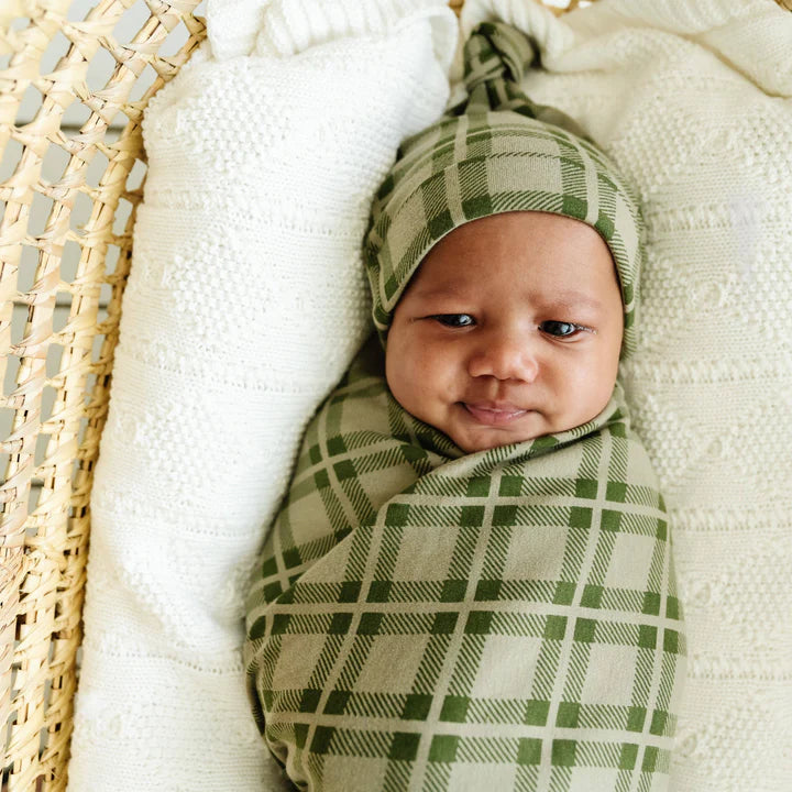 Green Plaid Organic Swaddle Blanket & Hat by MakeMake Organics