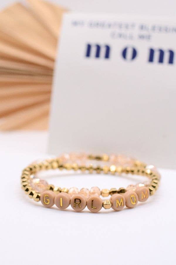 Girl Mom Bracelet Set Pink Beaded on Greatest Blessings card