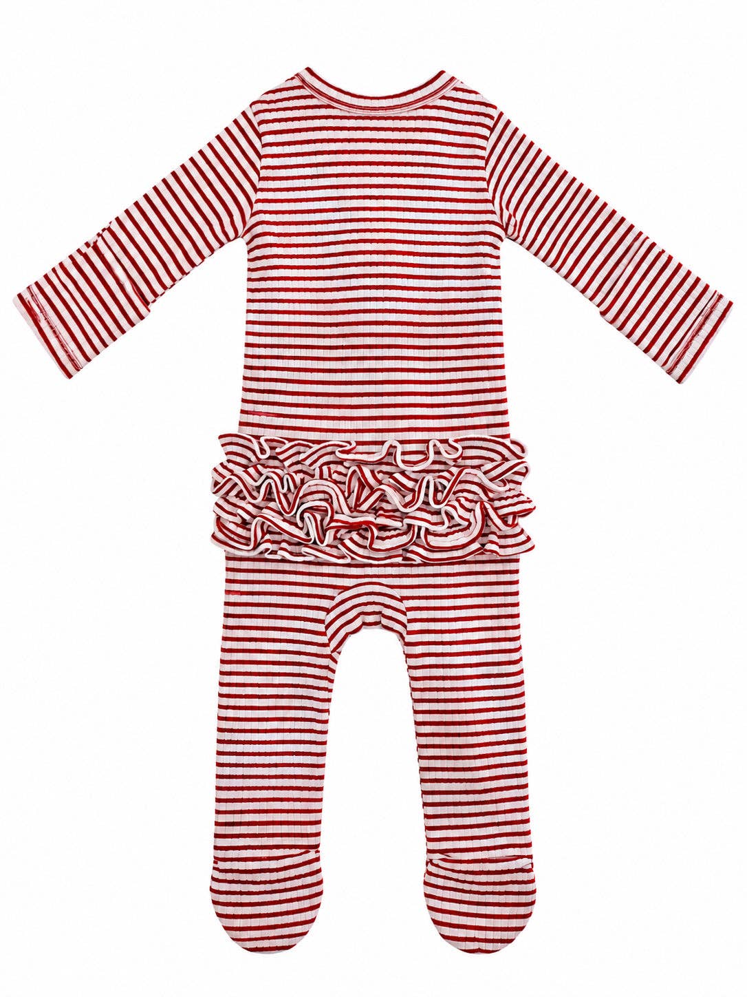 Red Stripe / Ribbed Frill 2-Way Zip Footie