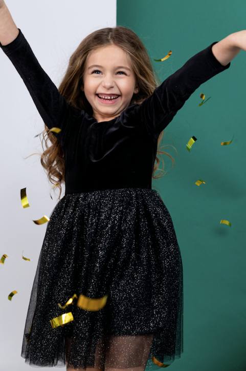 Kids Christmas Dress - Girls Black Velvet Holiday Dress