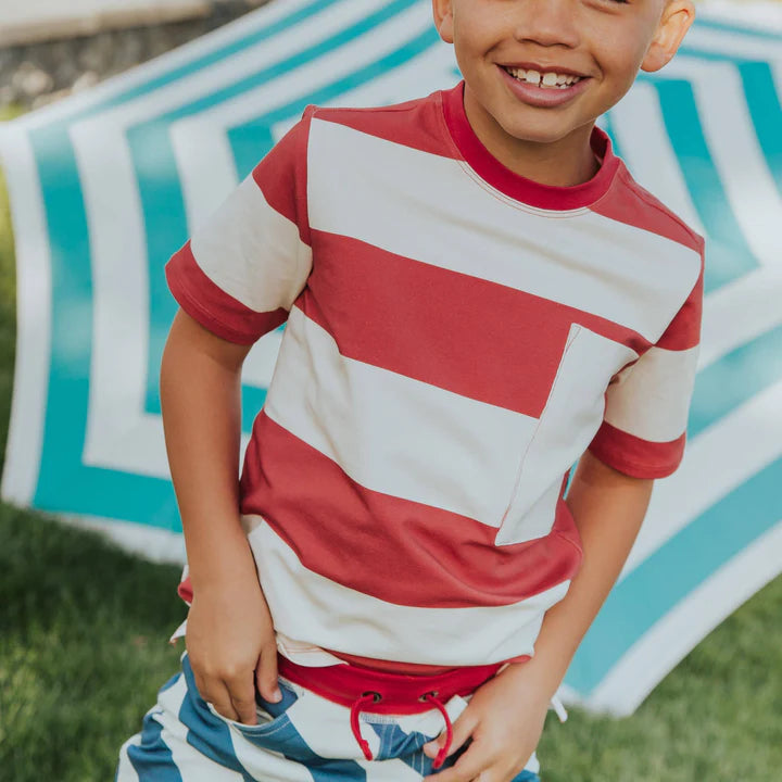 Short Sleeve Red + White Striped Tee by Rags