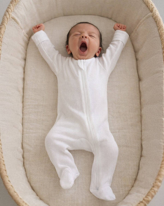 Organic Waffle 2-Way Zip Footie, Lucent White