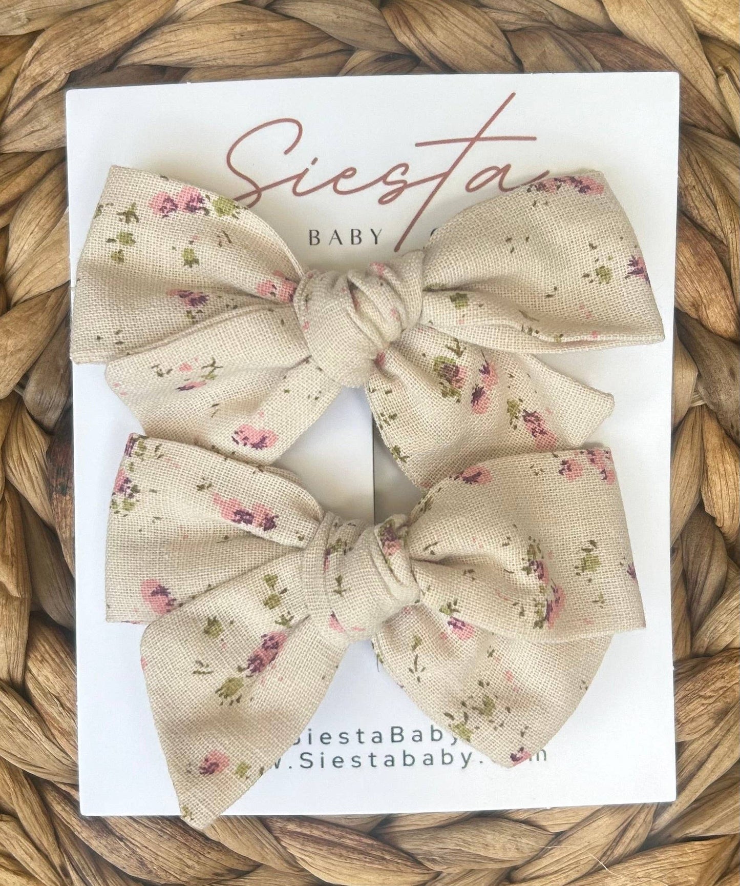 Pigtail Bow Set- Beige Floral