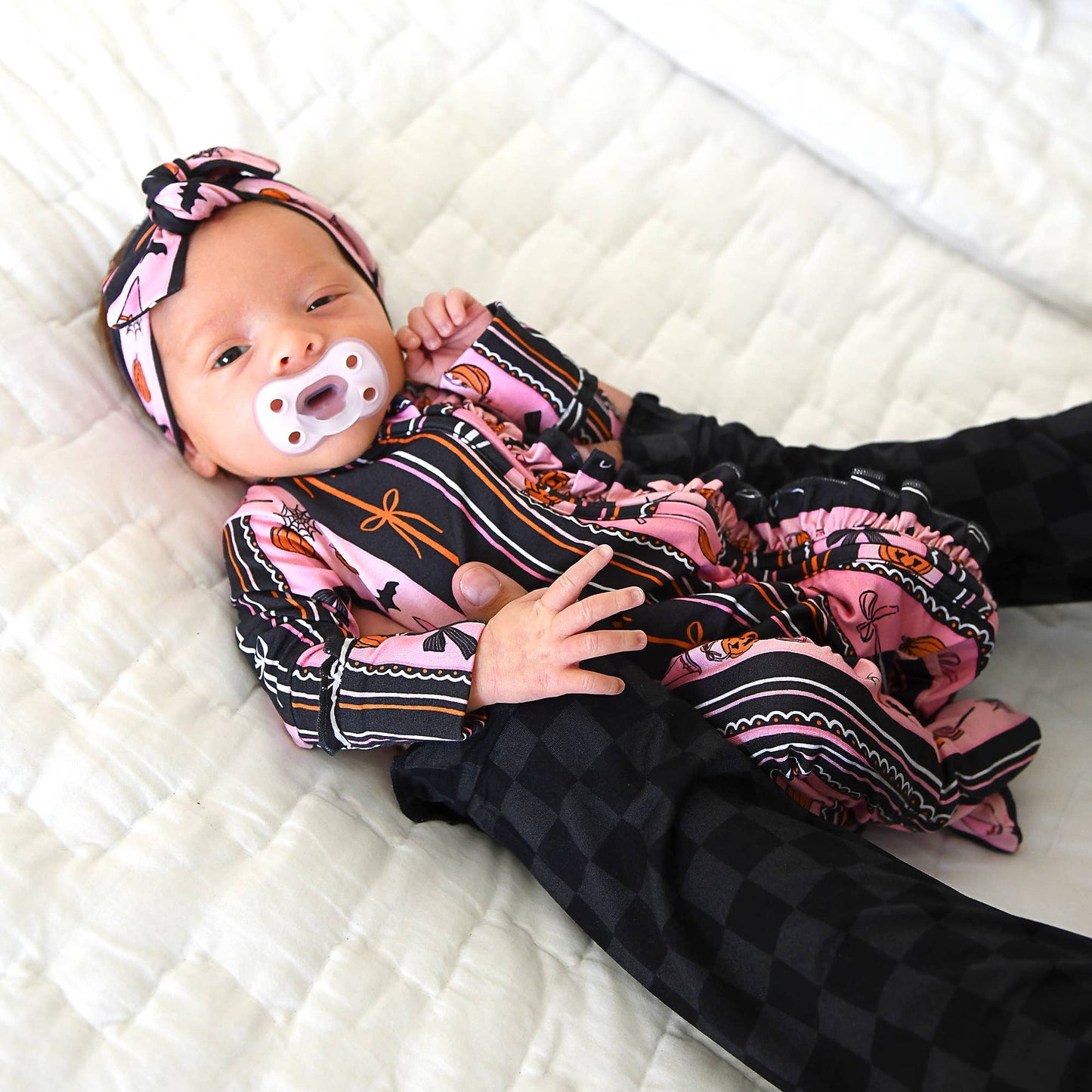Lydia RUFFLE ZIP Bamboo Halloween Pumpkins Baby Outfit