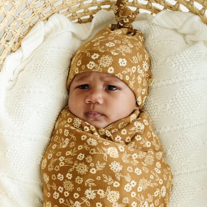 Wildflower Organic Swaddle Blanket & Hat by MakeMake Organics