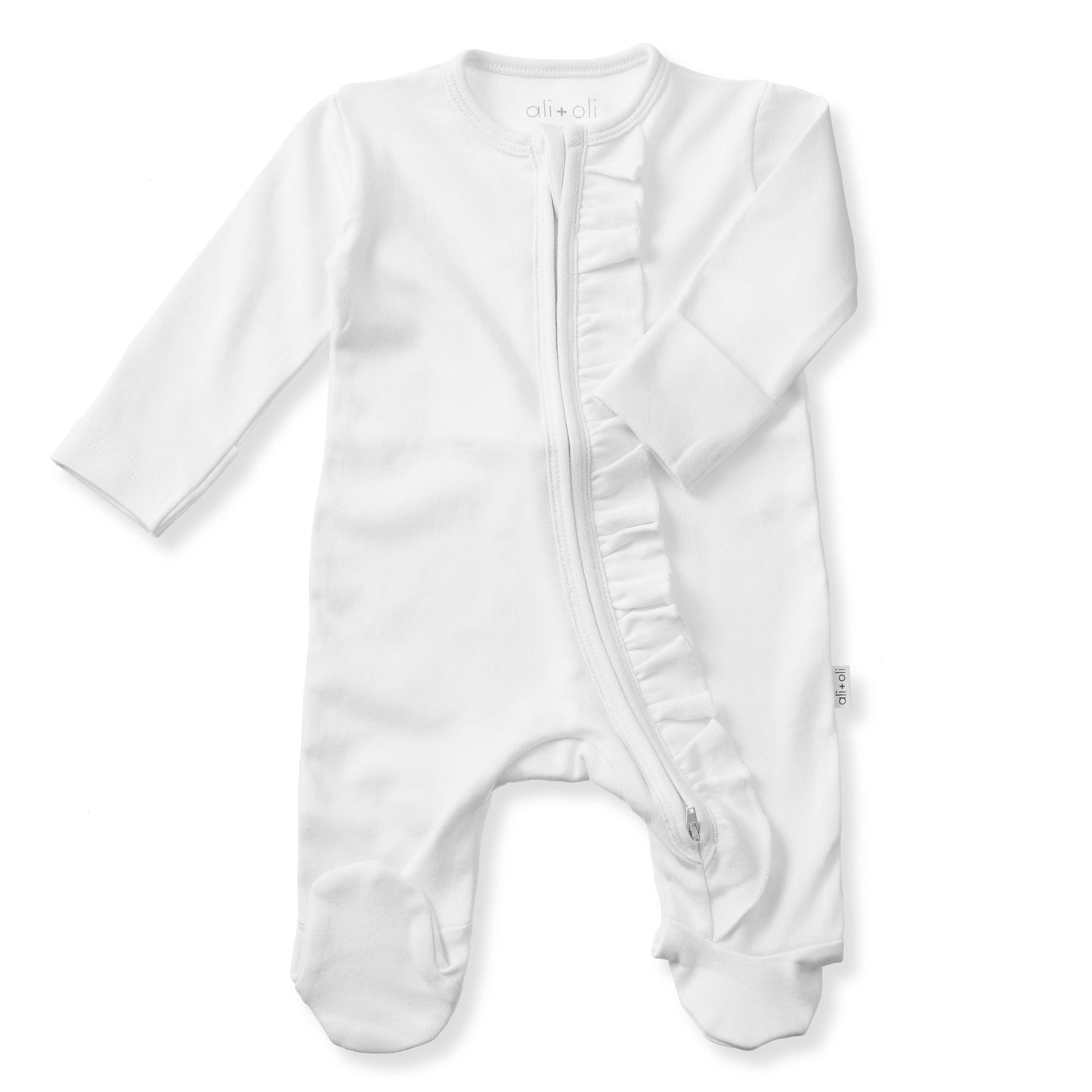 Baby Ruffle Footie 2-Way Zipper – Organic Cotton Lounge Wear