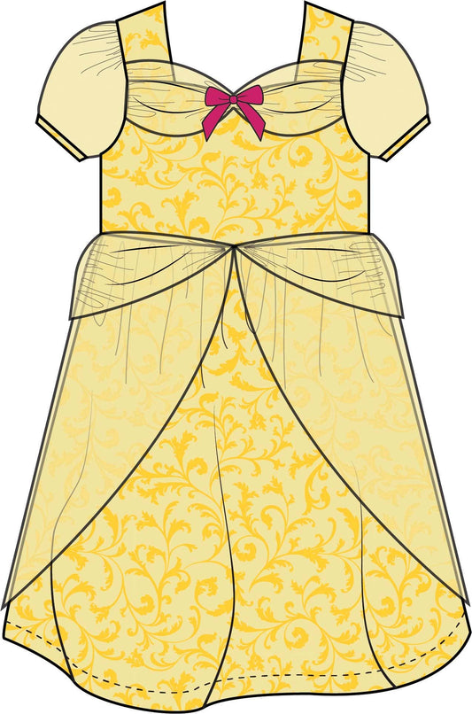 Girls Golden Princess Puff Sleeve Dress-Up Nightgown