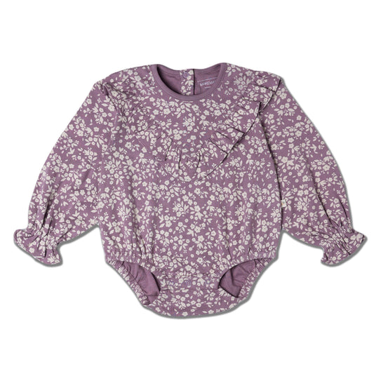 Organic Ruffle Bubble Romper - Thistle
