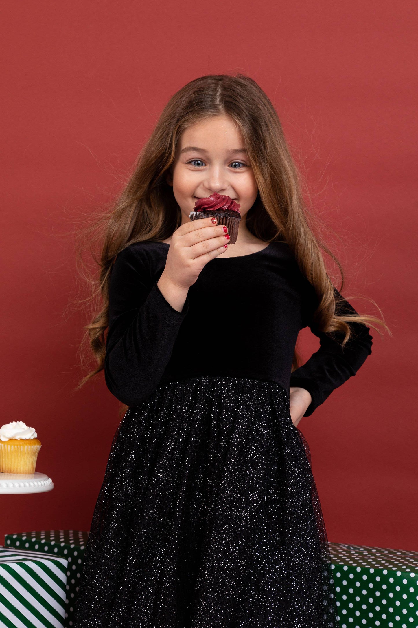 Kids Christmas Dress - Girls Black Velvet Holiday Dress