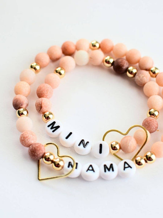 Mama + Mini pink gold beaded stretch bracelet jewelry set