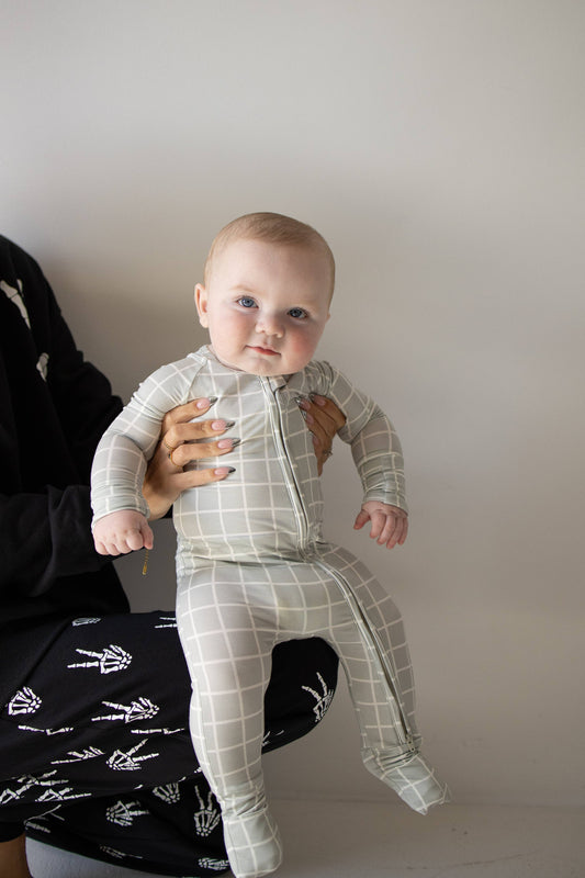 Bamboo Zip Pajamas | Foggy Grid