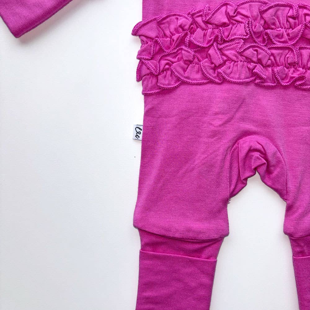 Korrie Pink Bamboo Ruffle Triple-Zip Convertible Footie