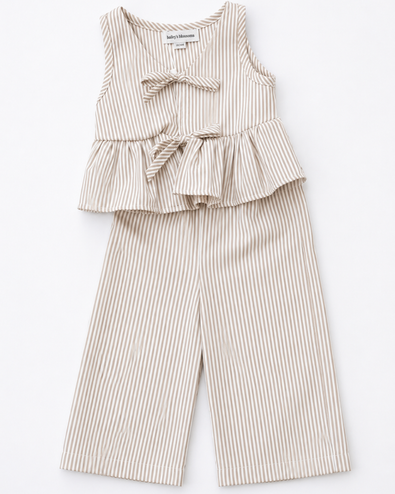 Elowen Tie Front Two-Piece Set - Oat Milk Pinstripe