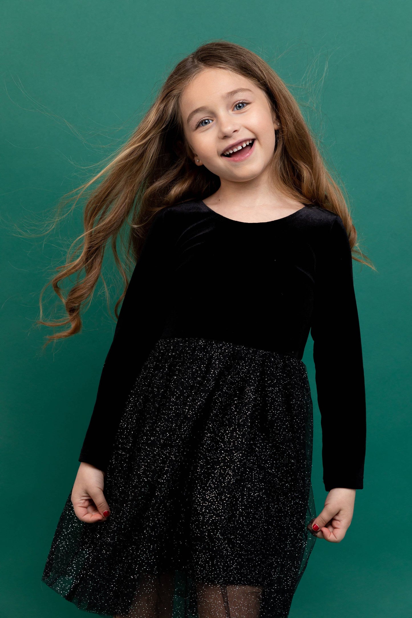 Kids Christmas Dress - Girls Black Velvet Holiday Dress