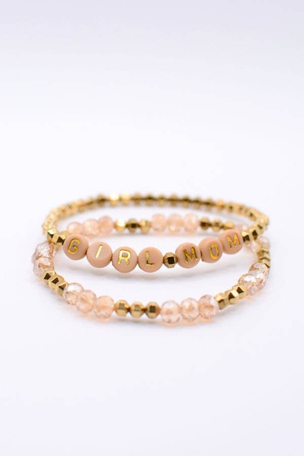 Girl Mom Bracelet Set Pink Beaded on Greatest Blessings card