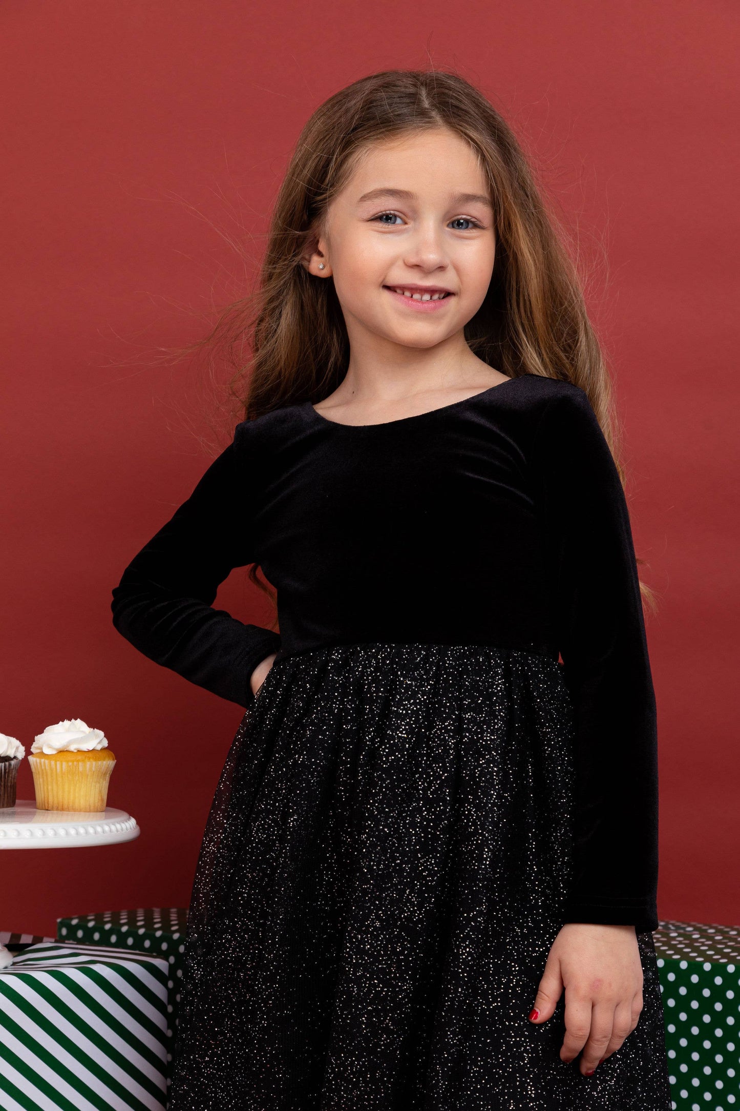 Kids Christmas Dress - Girls Black Velvet Holiday Dress