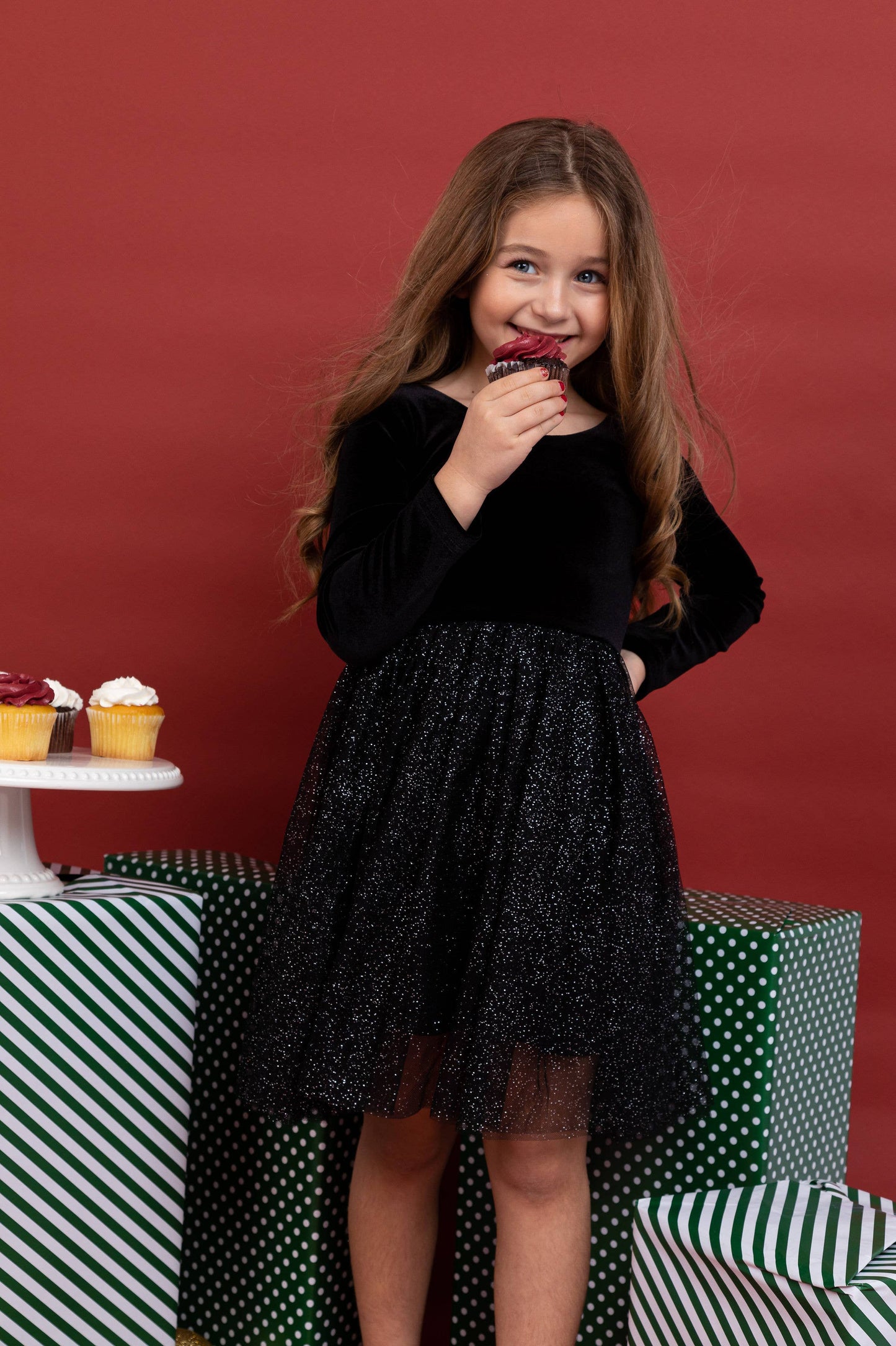 Kids Christmas Dress - Girls Black Velvet Holiday Dress