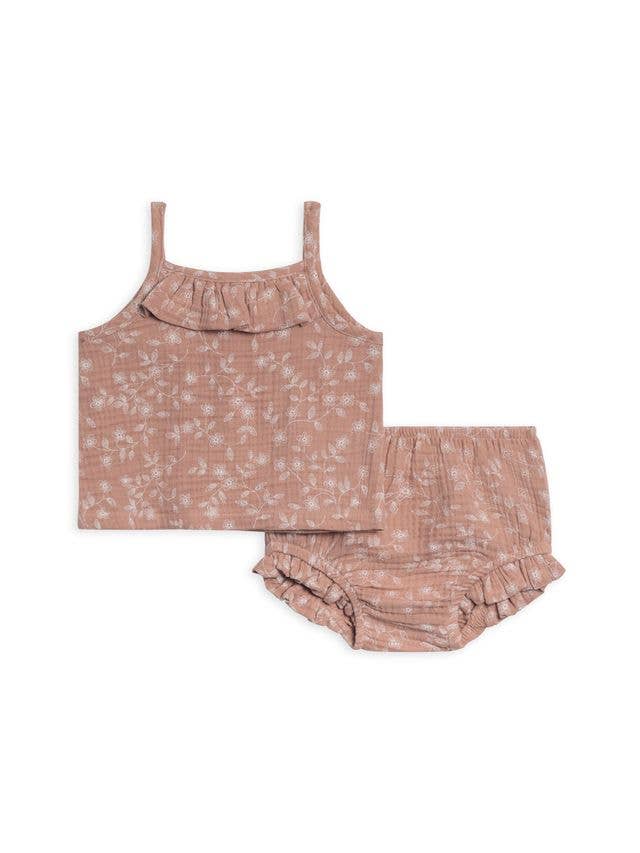 Organic Evie Muslin Tank Set - Candice Floral / Dusty Mauve